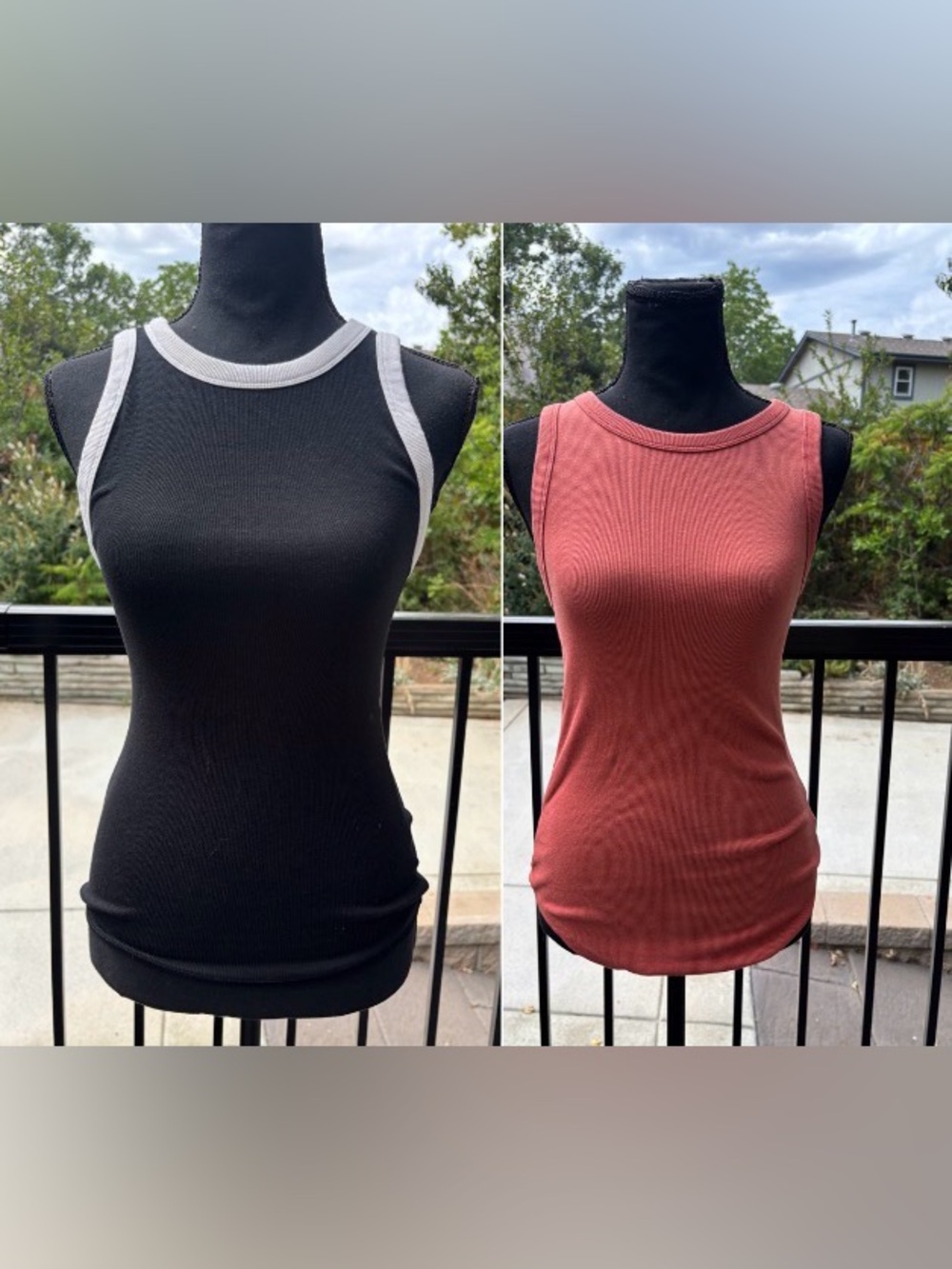 Two Ribbed Tank Tops- Black and Rust Red